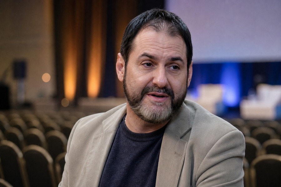 Edmir Cleto em ambiente de conferência, usado como capa sobre evento do Rotary