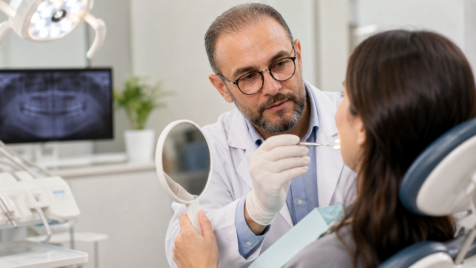 Avaliação odontológica feita em consultório