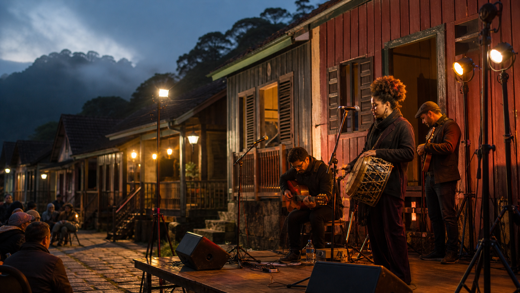 Apresentação musical em área histórica de Paranapiacaba