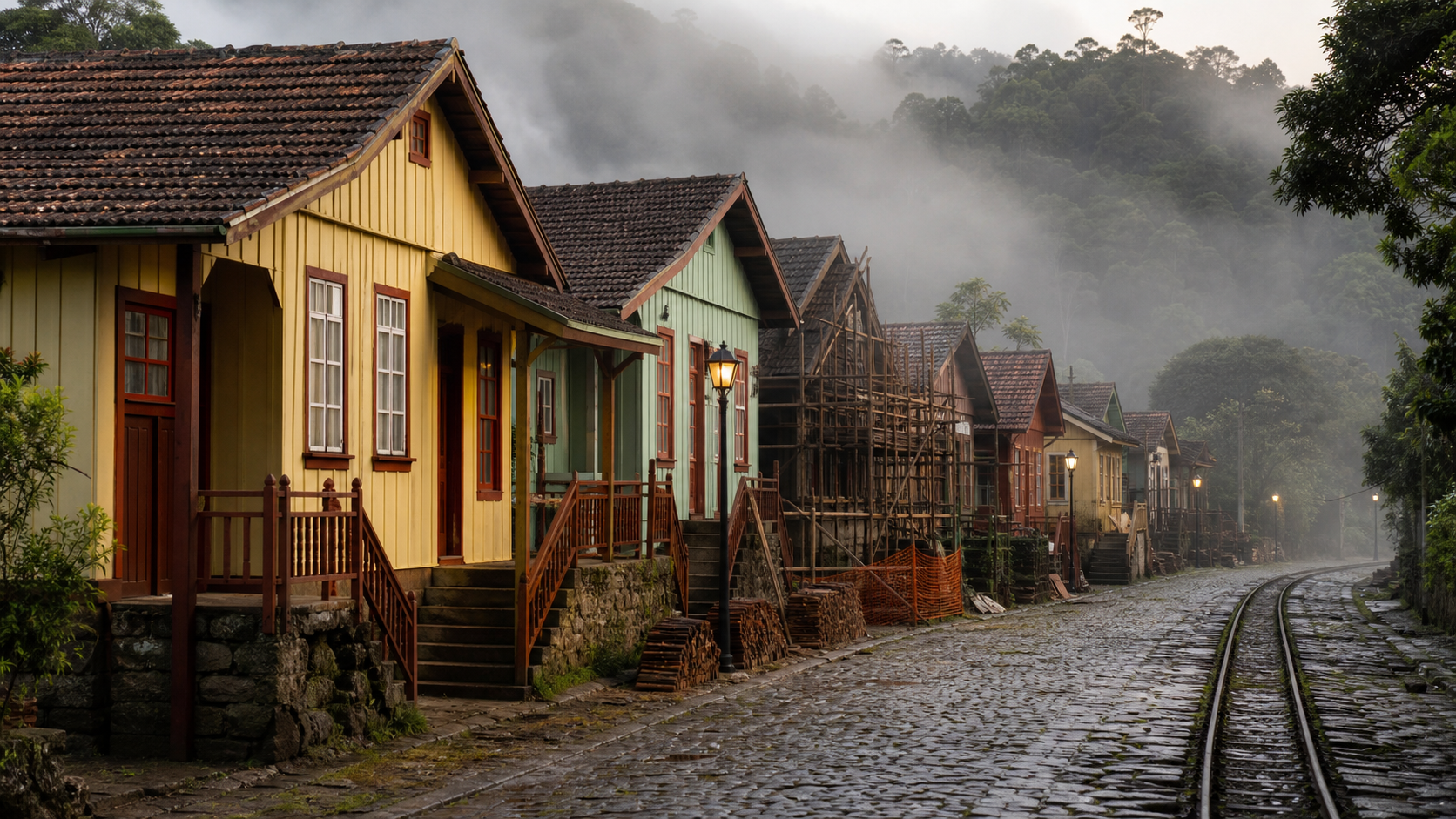 Casas históricas de Paranapiacaba em processo de restauração